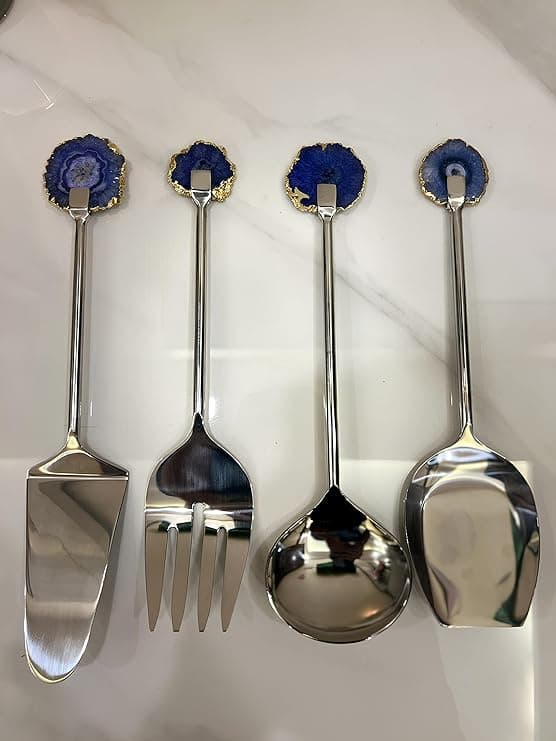 Blue Cutlery with Round Agate Stone Handle view 2