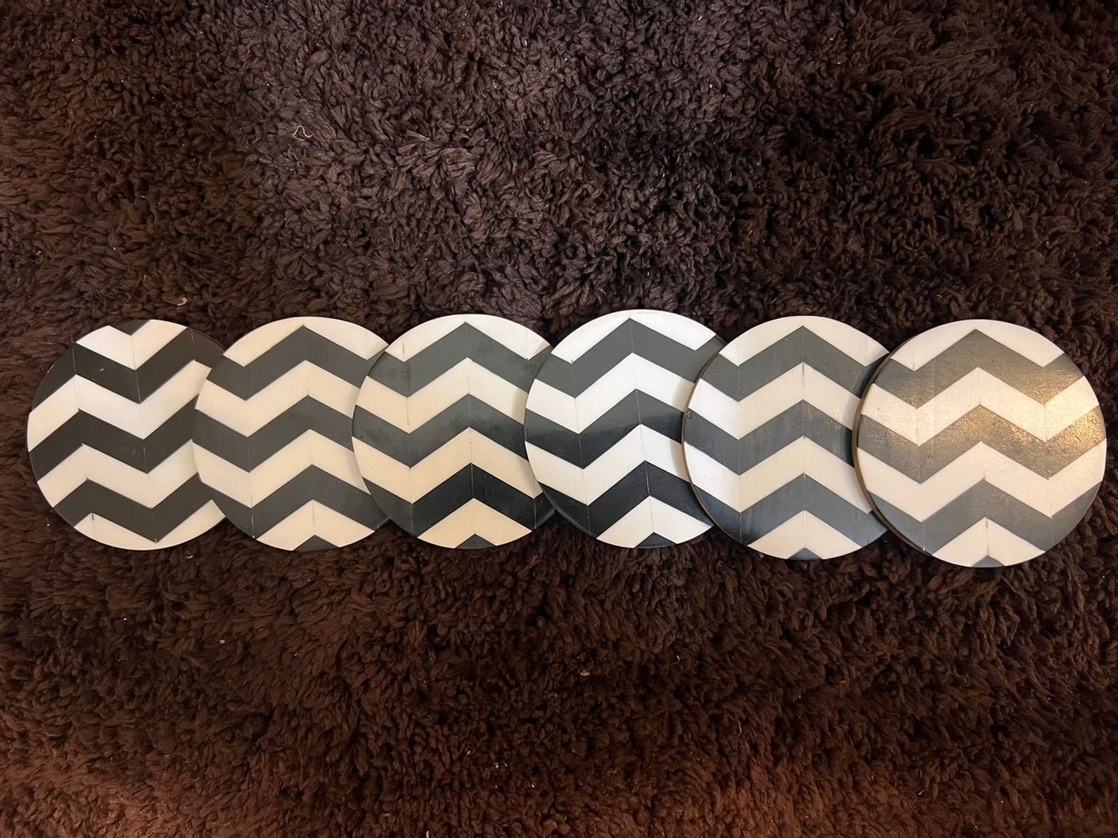 Black and White Zig-Zag Inlay Wooden Coasters Set of 6. view 2