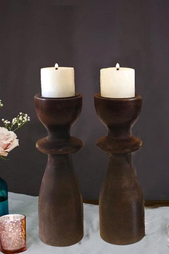 Dark Brown Candle Stand Set of 2 view 2