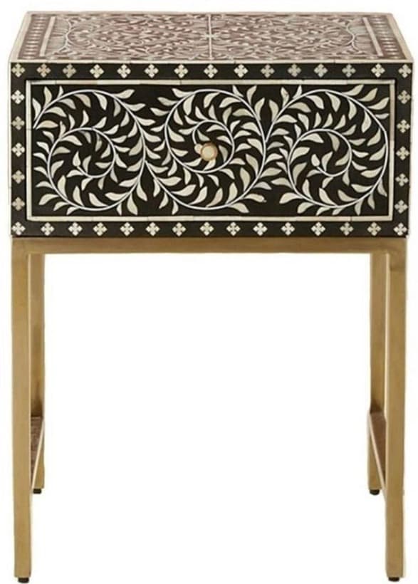 1 Drawer floral Pattern Bone Inlay Side Table