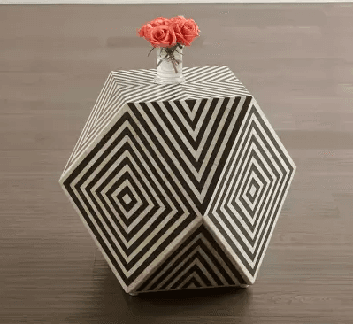 Black & White Geometric Pattern Bone Inlay Side Table