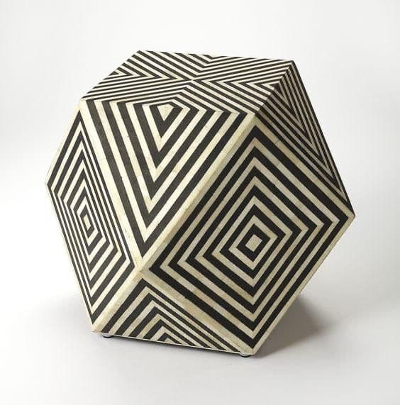 Black & White Geometric Pattern Bone Inlay Side Table view 2