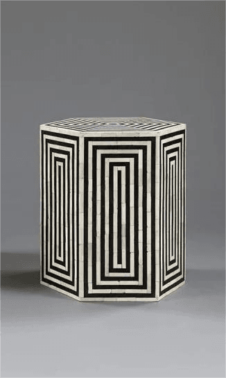 Hexagonal Black & White Bone Inlay Side Table