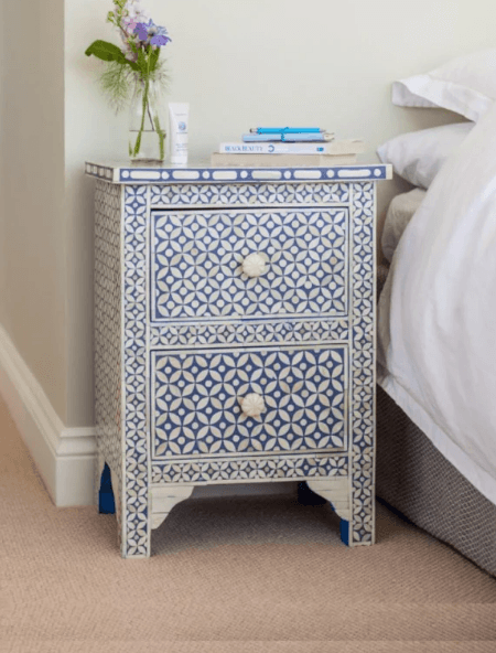 2-Drawer Circular Star Design Bone Inlay Side Table
