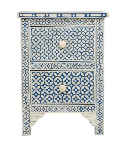 2-Drawer Circular Star Design Bone Inlay Side Table view 2
