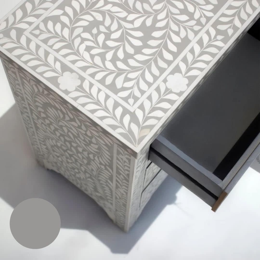 3-Drawer Floral Print Bone Inlay Side Table