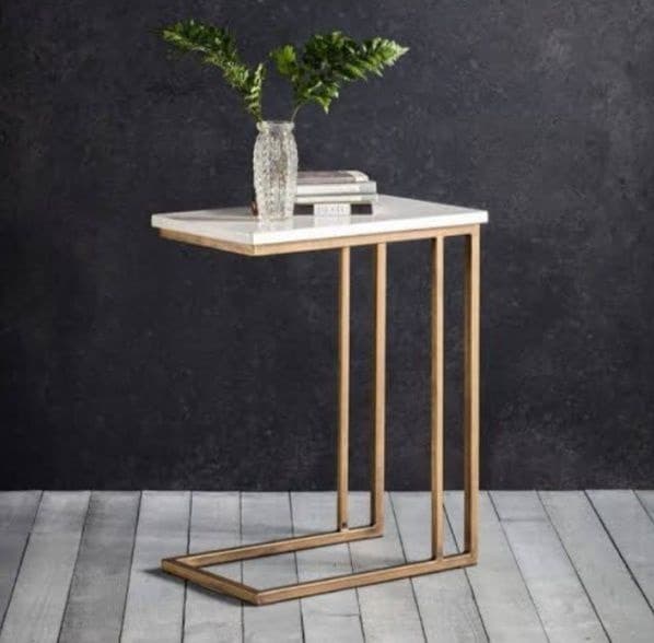 C-Shaped Metal Base Side Table - Gold