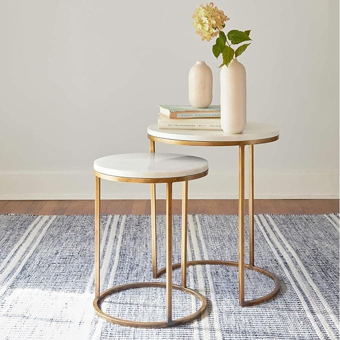 Set of 2 Nesting Side Table with White Marble - Gold Finish