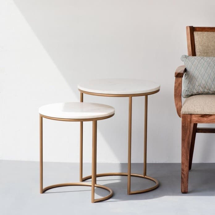 Set of 2 Nesting Side Table with White Marble - Gold Finish view 2