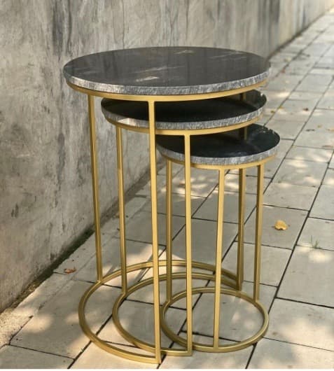 Set of 3 Large Nesting Side Table with Black Marble - Gold Finish view 2