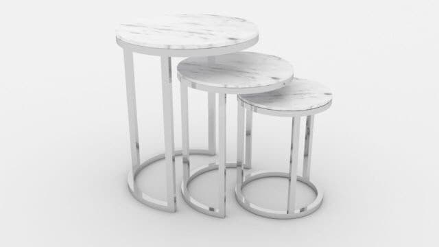 Set of 3 Nesting Side Table - Silver Finish