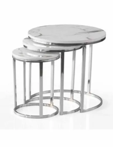 Set of 3 Nesting Side Table - Silver Finish view 2
