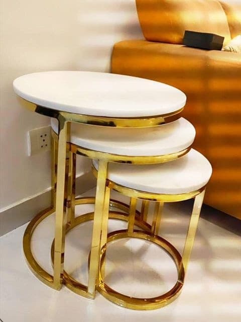 Set of 3 Small Nesting Table - Gold Finish