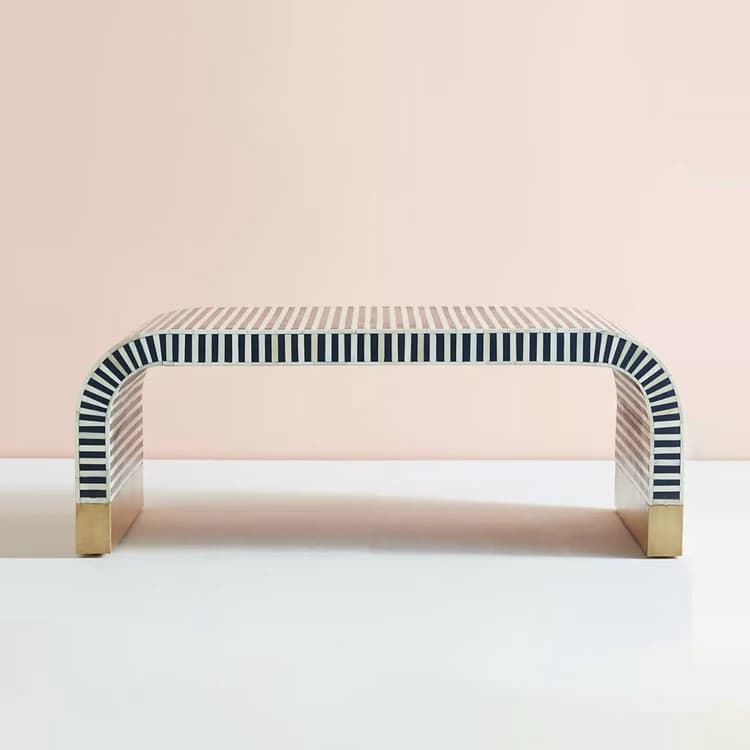 Black and White Stripes Bone Inlay Center Table