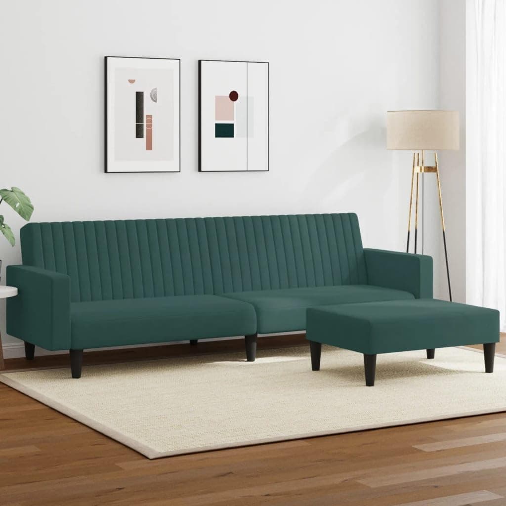 Green 3-Seater Sofa with Leg Rest