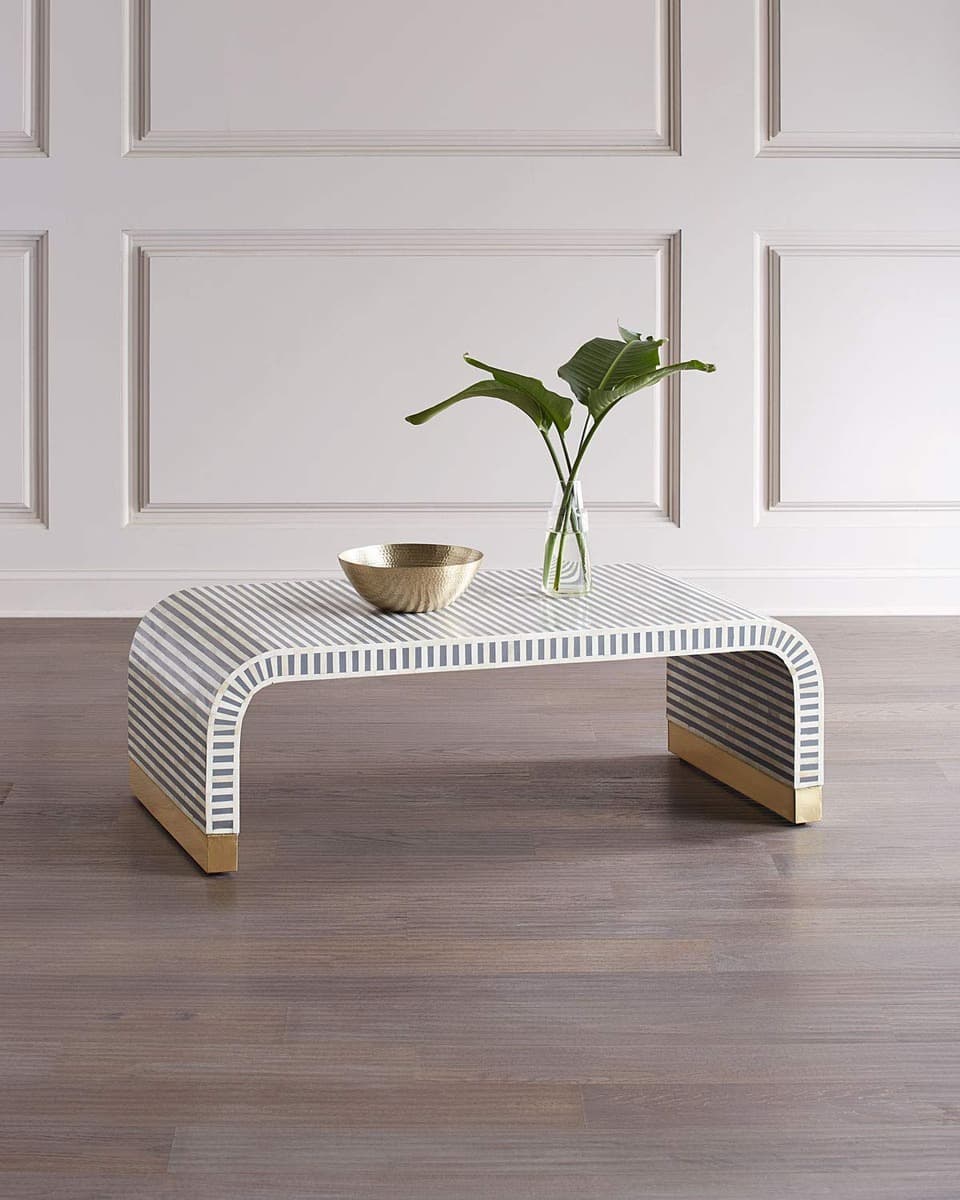 Black and White Stripes Bone Inlay Center Table view 2