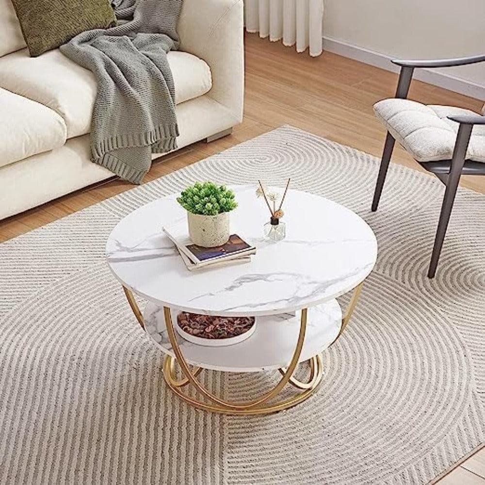 Twist Round Coffee Table with Marble Top