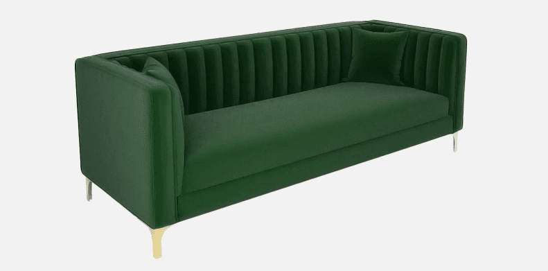 Velvet 3 Seater Sofa in Green Colour view 2