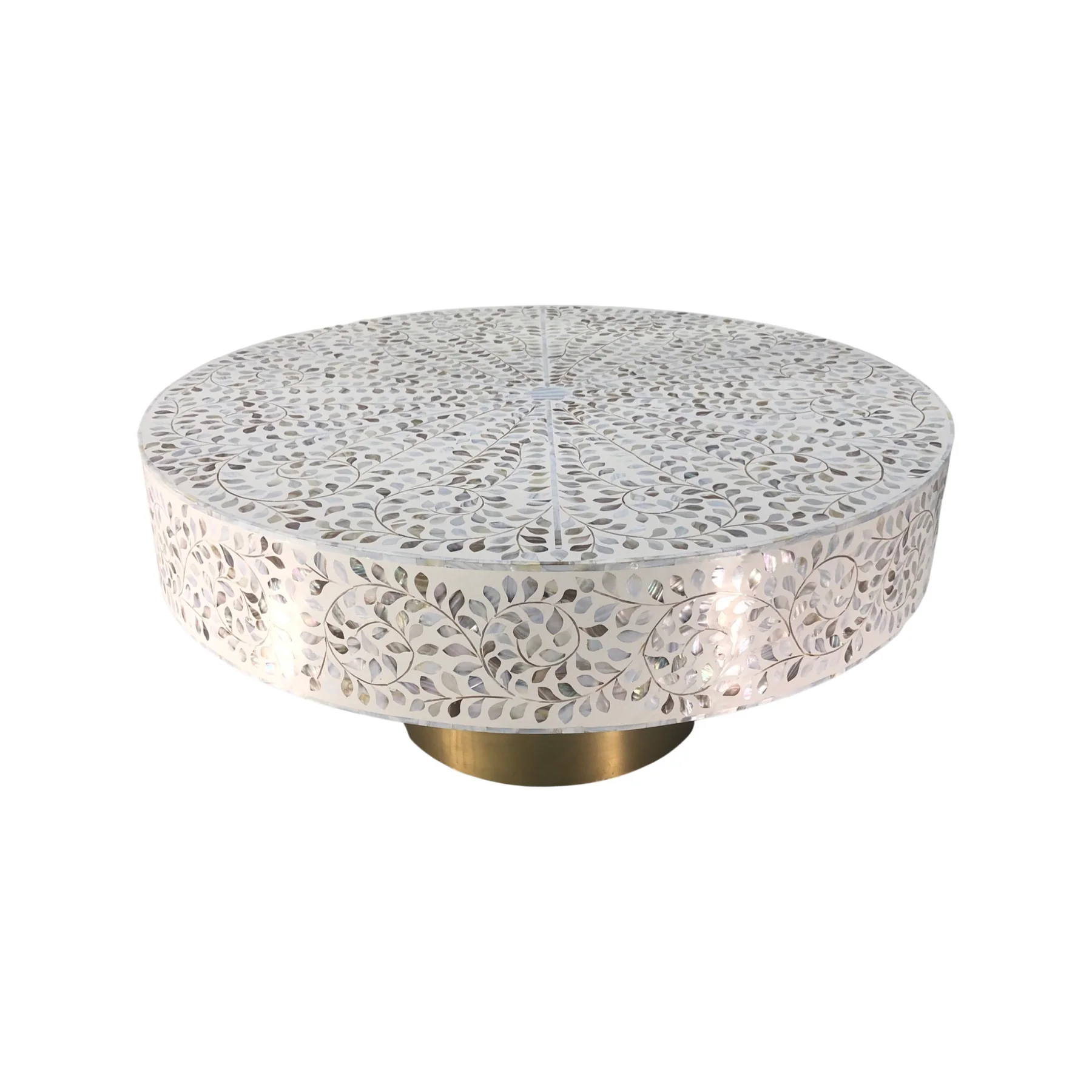 White Floral Design Circular Bone Inlay Center Table
