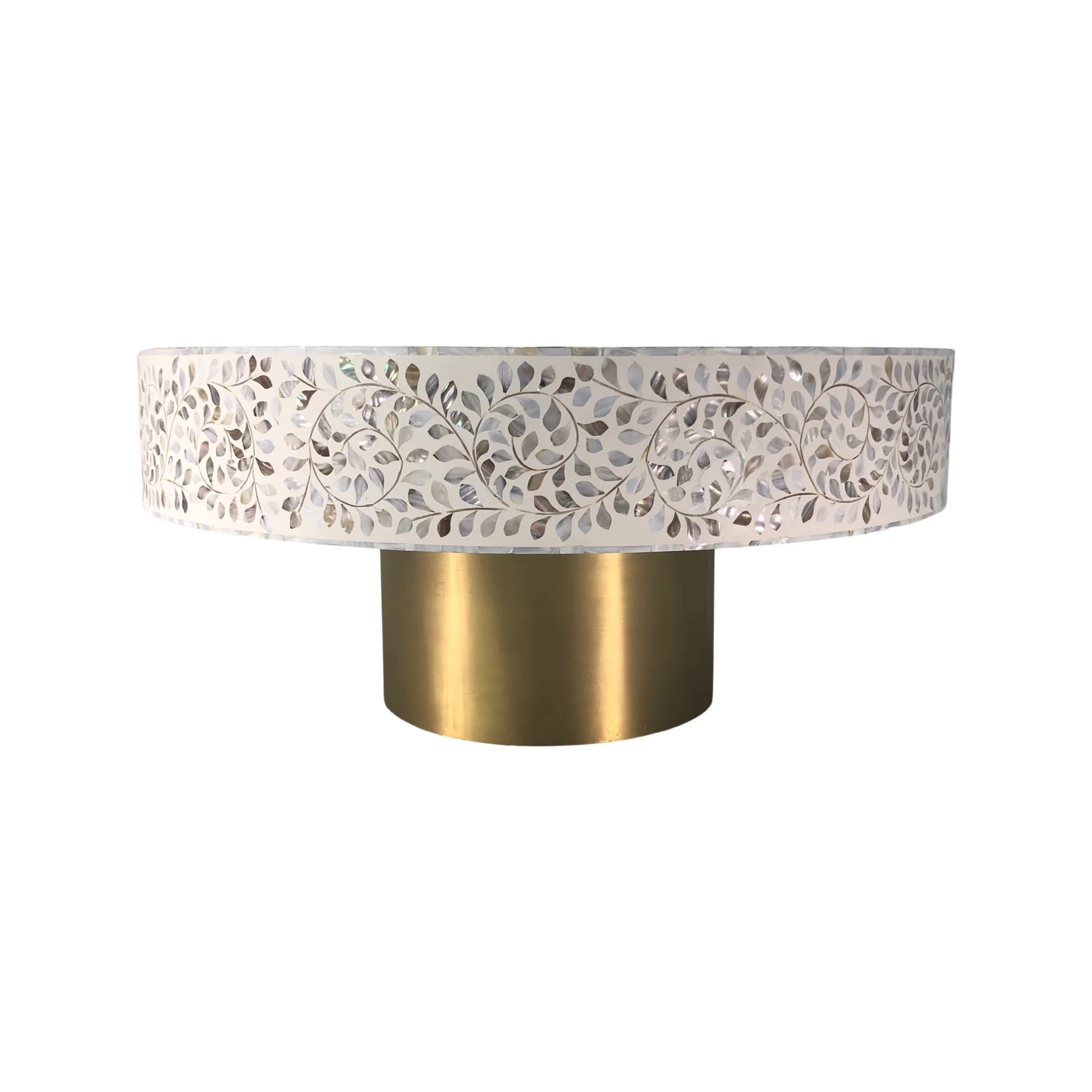 White Floral Design Circular Bone Inlay Center Table view 2