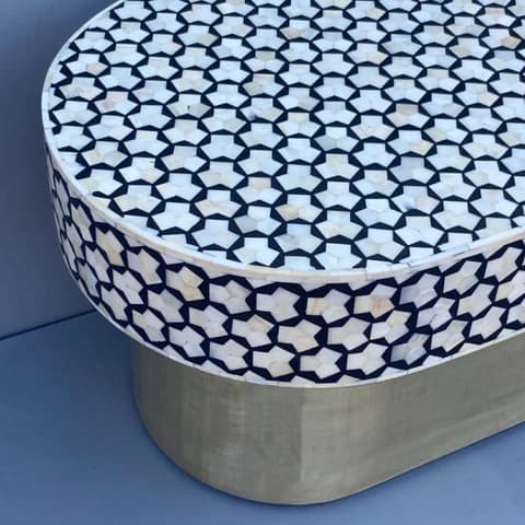 Oval Shaped Bone Inlay Center Table