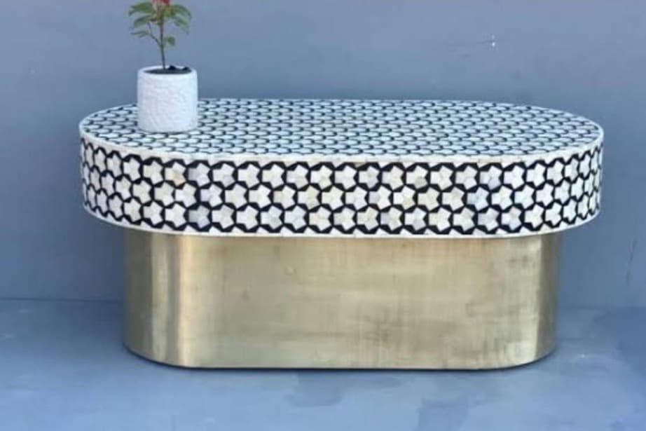Oval Shaped Bone Inlay Center Table view 2