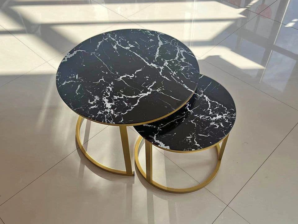 Set of 2 Nesting Center Table-Black Marble Gold Finish  view 2