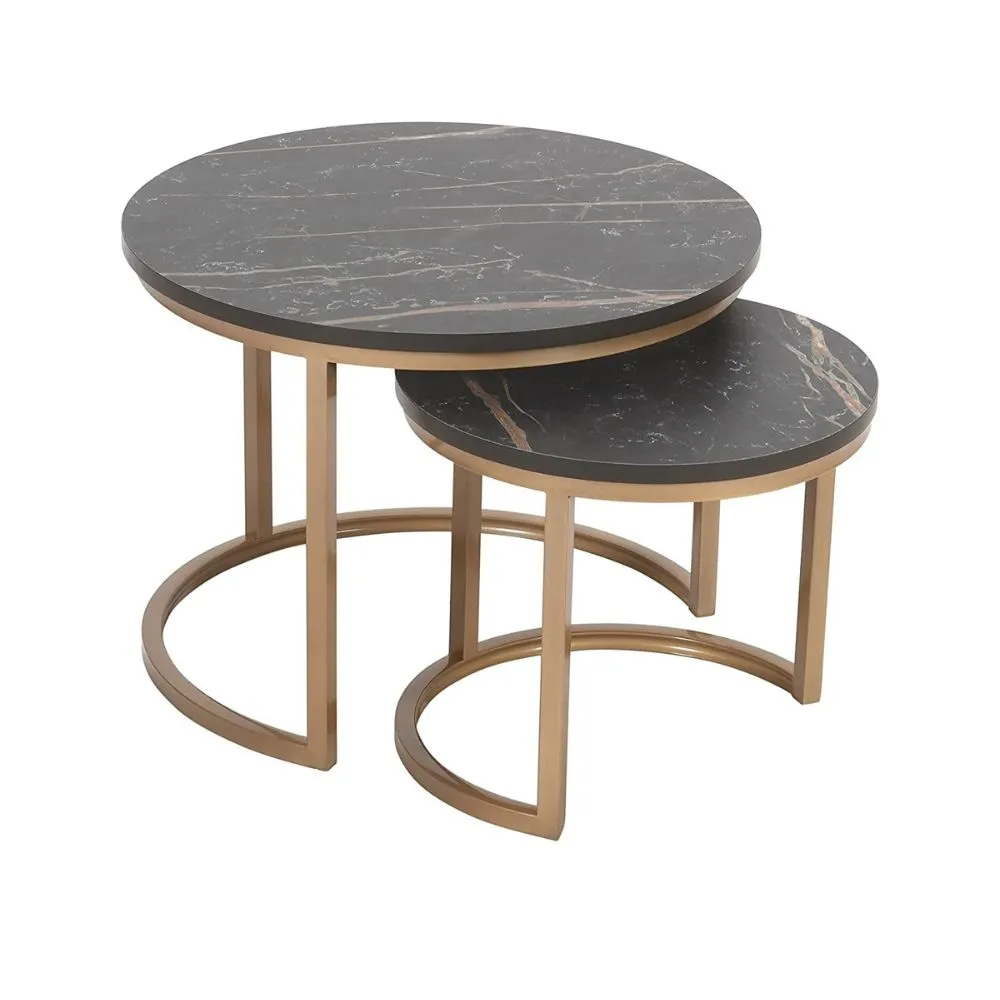 Set of 2 Nesting Center Table-Black Marble Gold PVD Finish  view 2