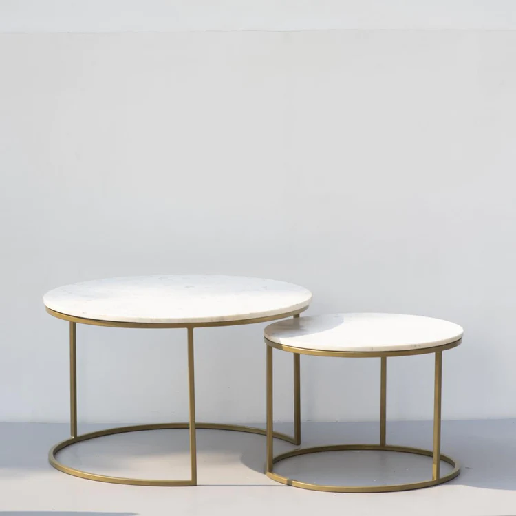 Set of 2 Nesting Center Table-White Marble Gold PVD Finish  view 2