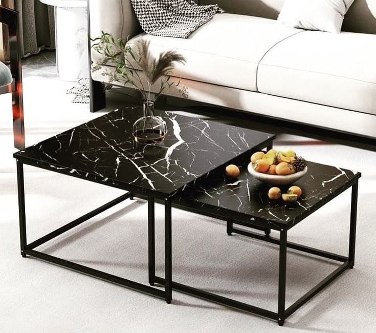 Set of 2 Simple Black Nesting Center Table-Black Finish