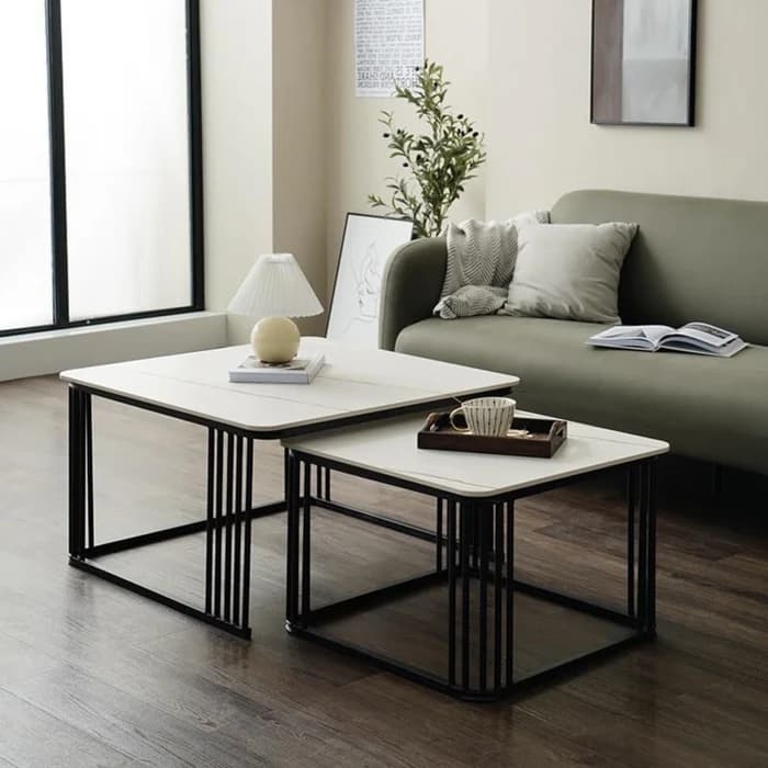 Set of 2 Square Nesting Center Table-Black Finish