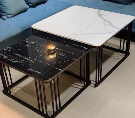 Set of 2 Square Nesting Center Table-Black Finish view 2