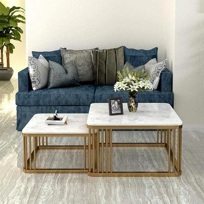 Set of 2 Square Nesting Center Table-Gold Finish