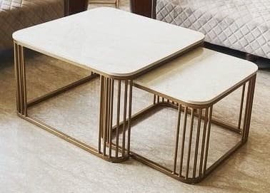 Set of 2 Square Nesting Center Table-Gold Finish view 2