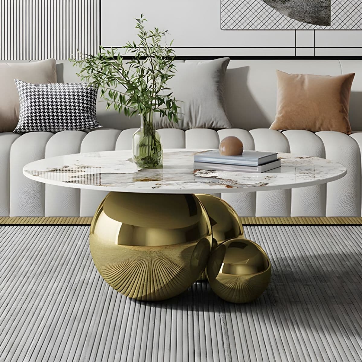 Multiple Sphere Base Stainless Steel Center Table