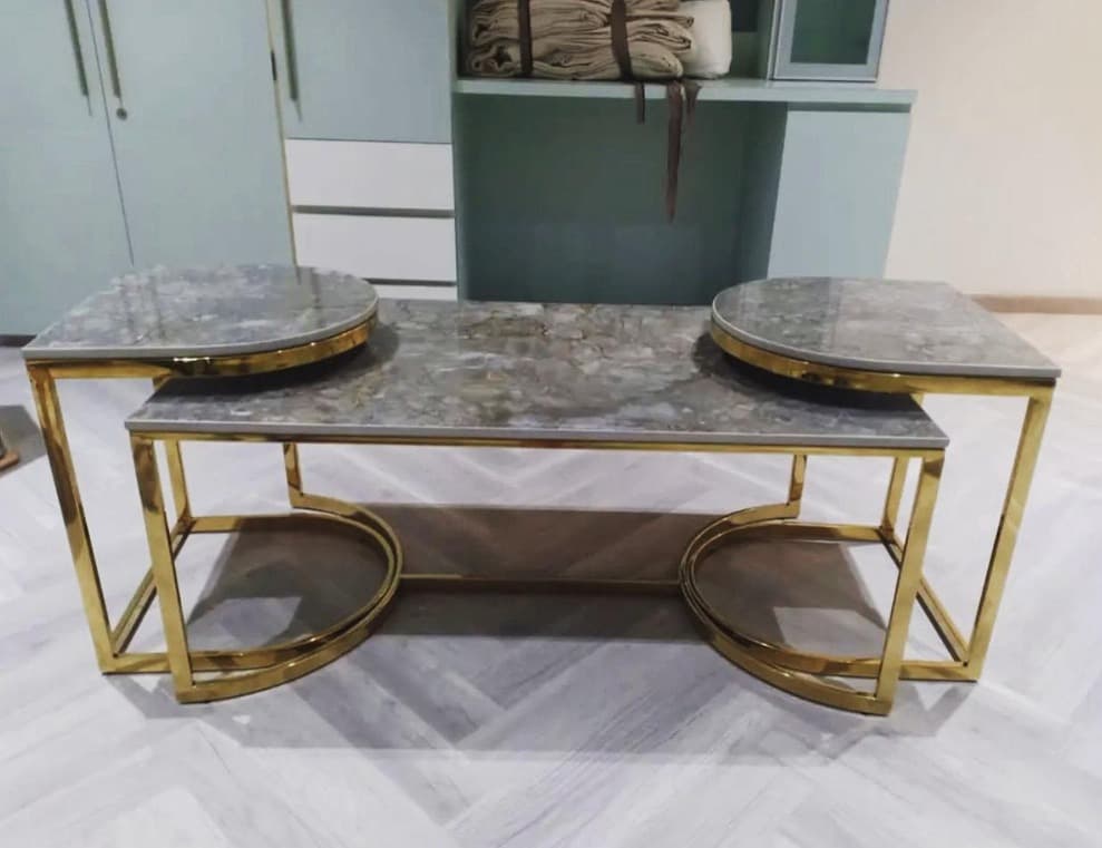 Rectangular Center Table with 2 Semi Circular Nesting Table