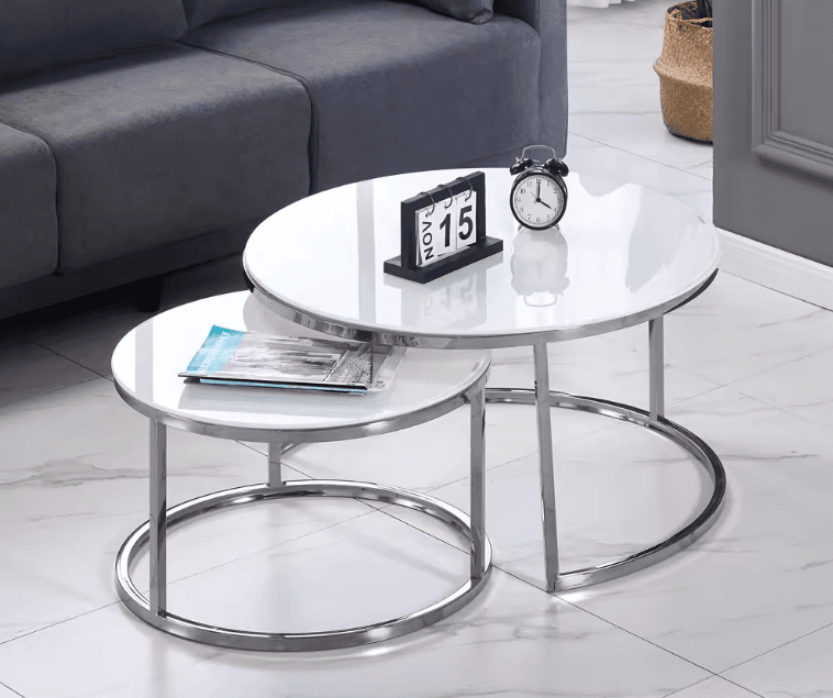Set of 2 Stainless Steel Center Table - Silver Finish 