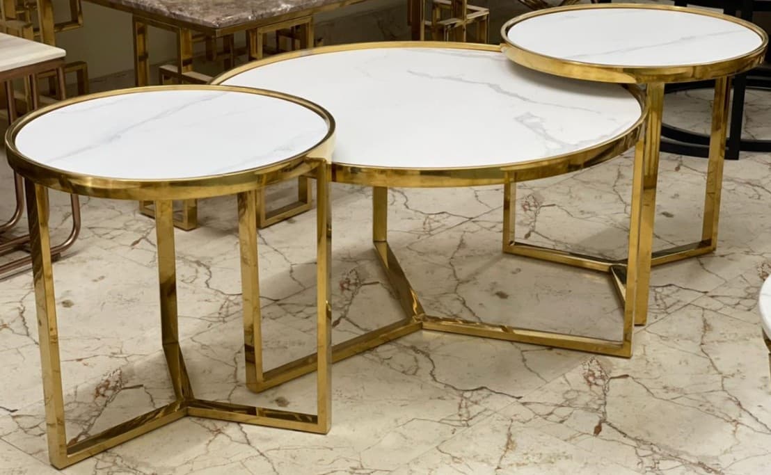 Set of 3  Stainless Steel Nesting Center Table -  Gold Finish 
