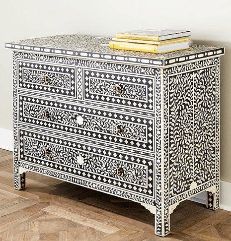 Four Drawer Bone Inlay Console  Table