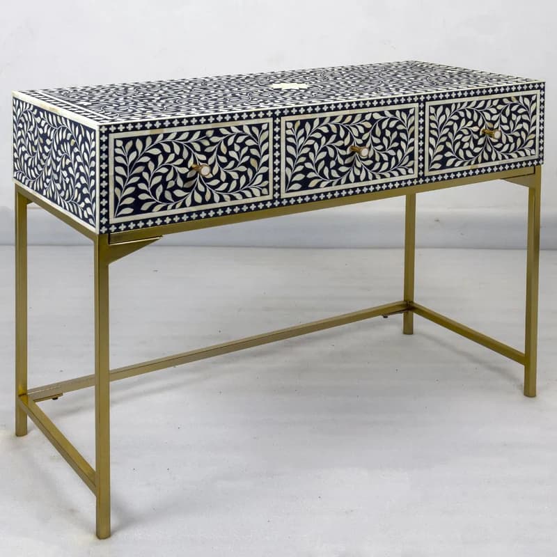 Three Drawer Bone Inlay Console  Table