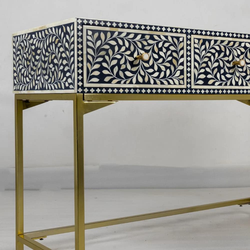 Three Drawer Bone Inlay Console  Table view 2