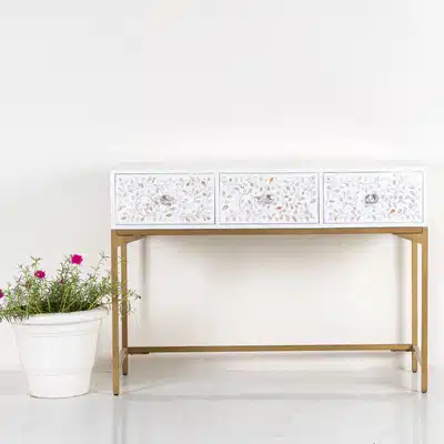 Three Drawer Bone Inlay Console  Table
