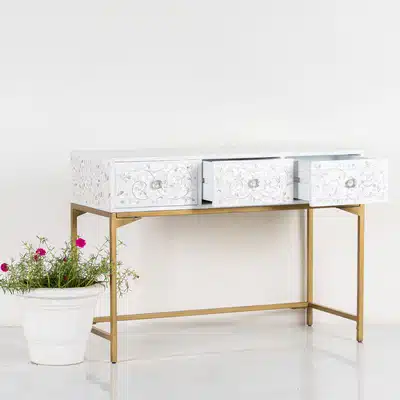 Three Drawer Bone Inlay Console  Table view 2
