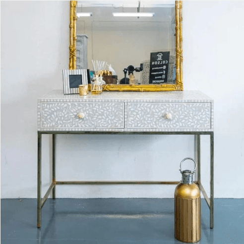 Two Drawer Bone Inlay Console  Table