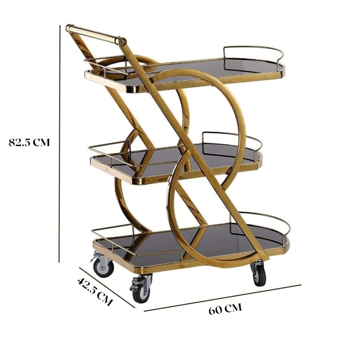 Three layer Bar Trolley - Gold Finish view 2