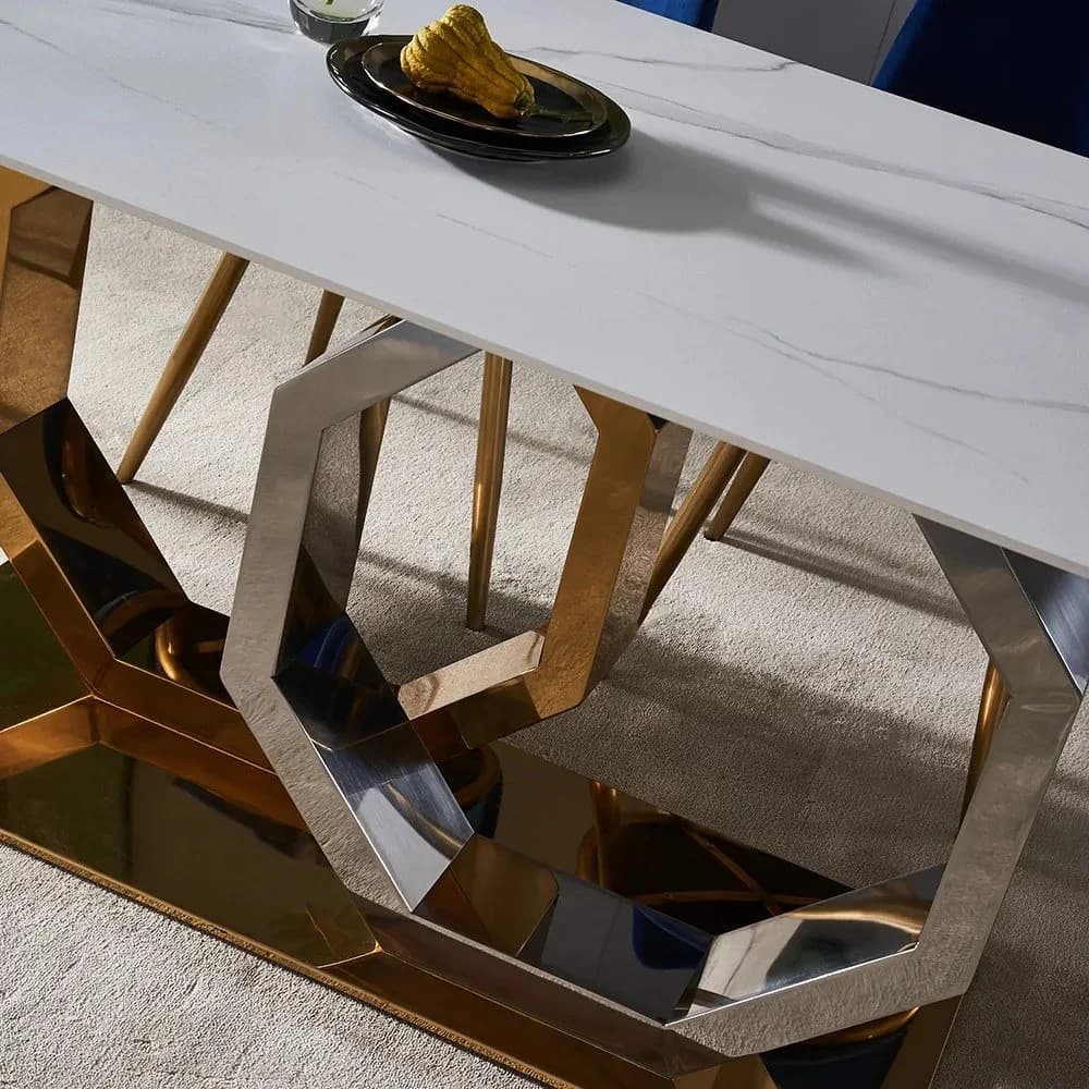 Double Octagonal Metal Base Dining Table