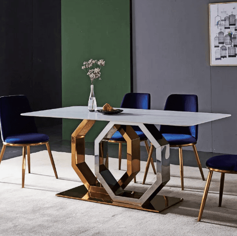 Double Octagonal Metal Base Dining Table view 2