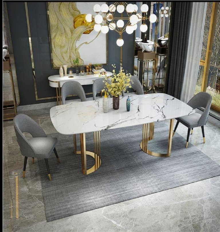 Double Semi-Circular  Metal Base Dining Table view 2