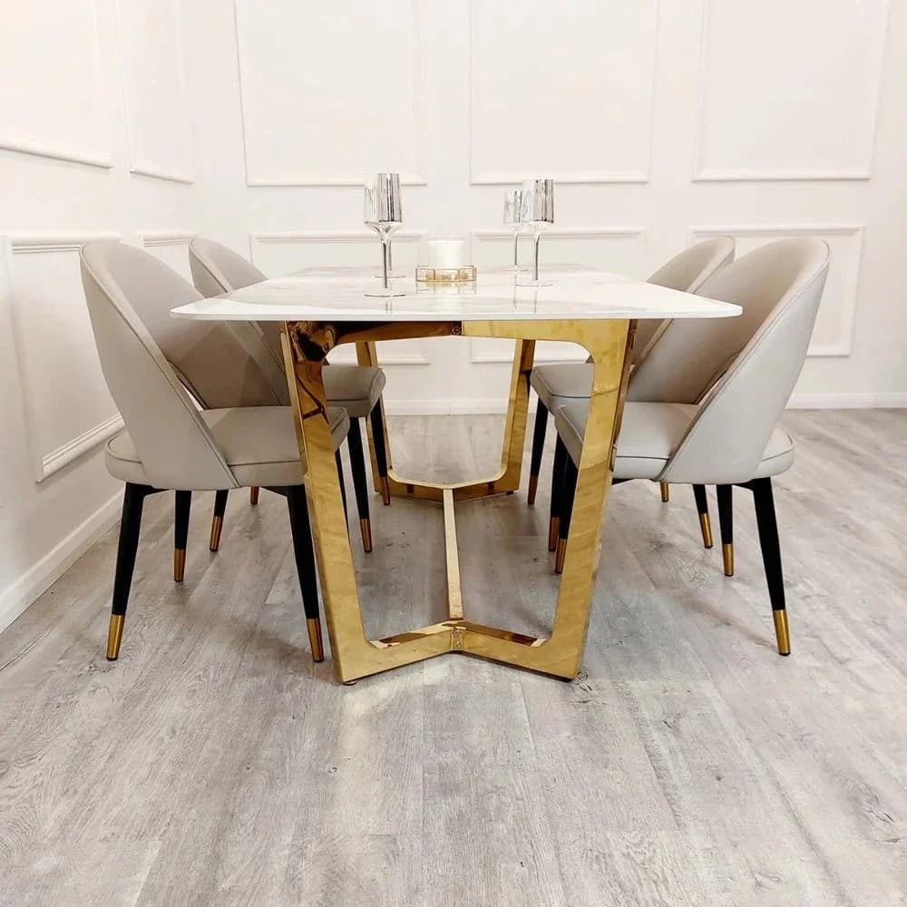 Inverted Double Side Arrow Metal Base Dining Table view 2