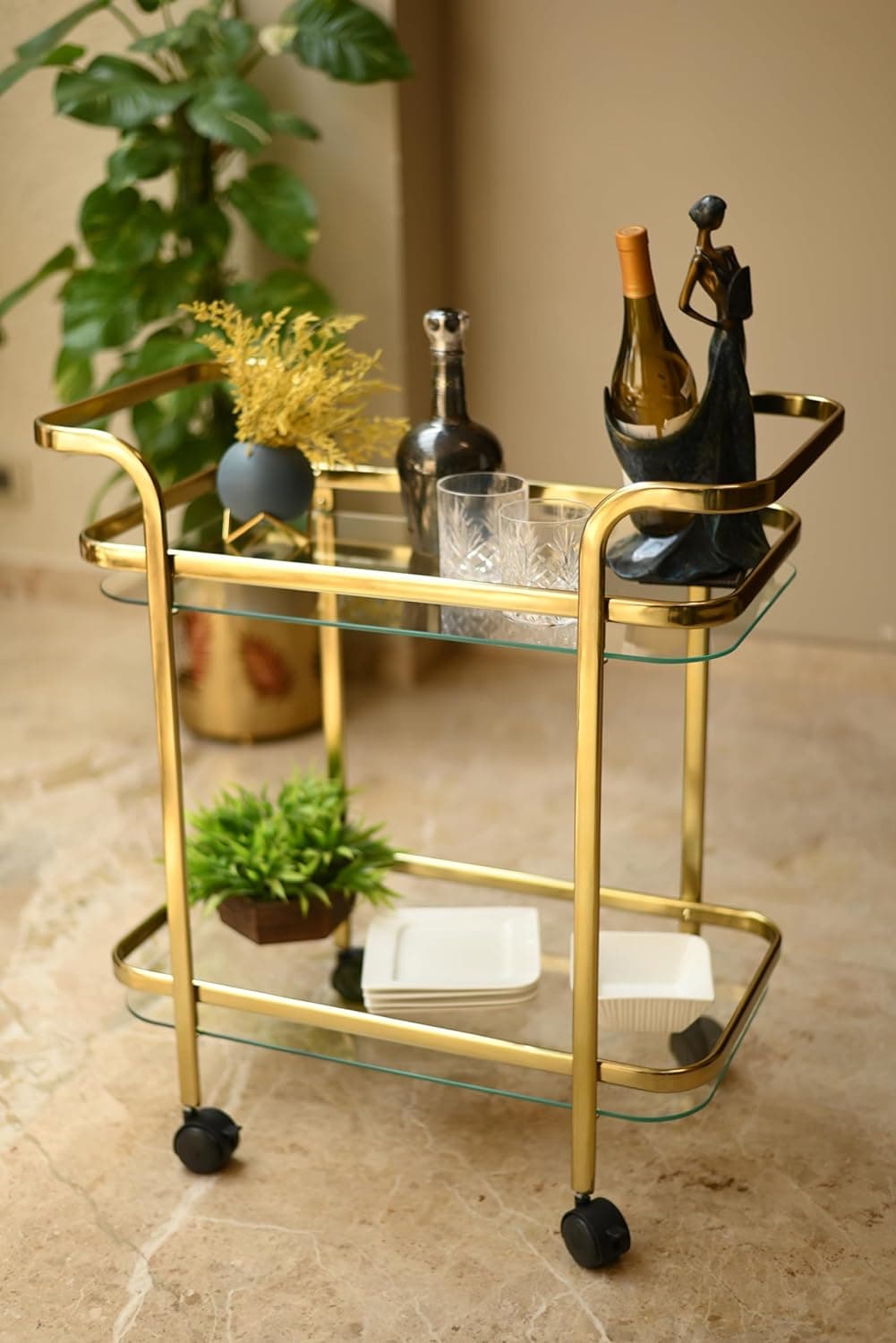 Two layer Bar Trolley - Gold Finish